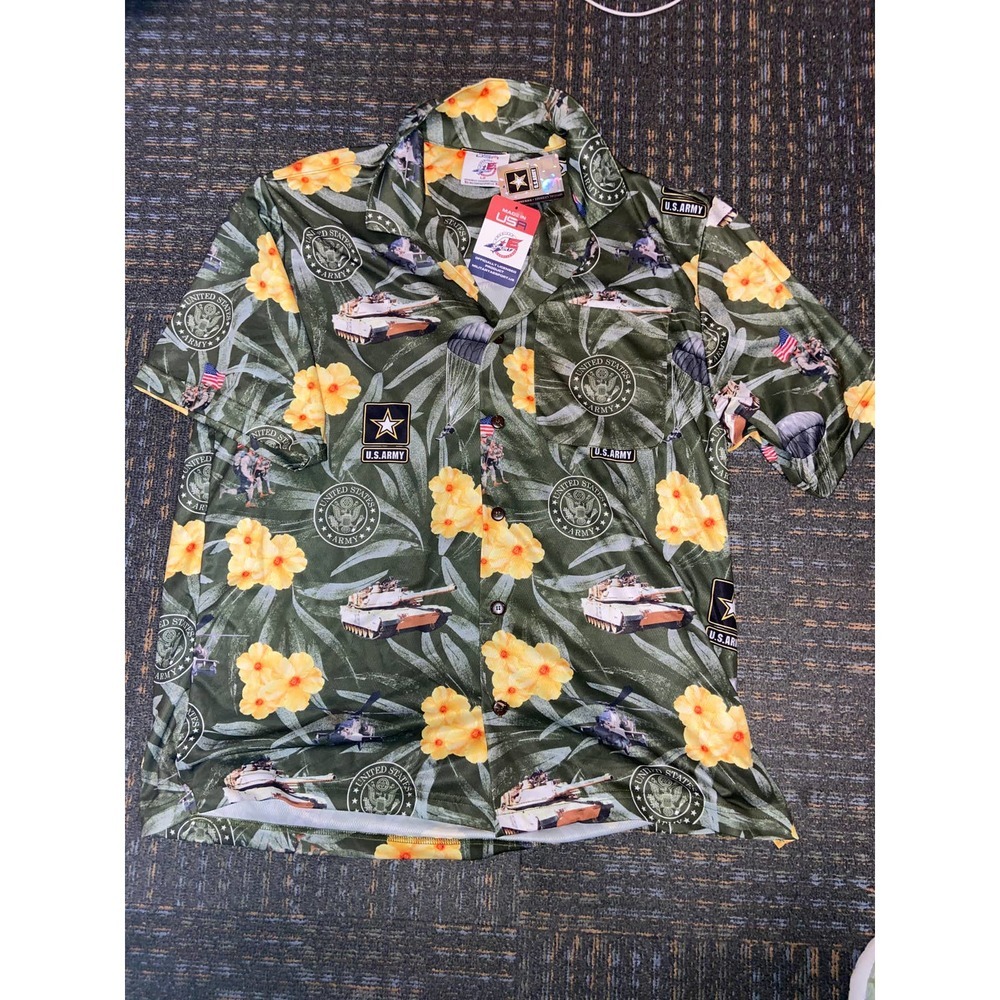 NWT American Excellence Sport US Army Military Hawaiian Shirt Mens sz:Large
